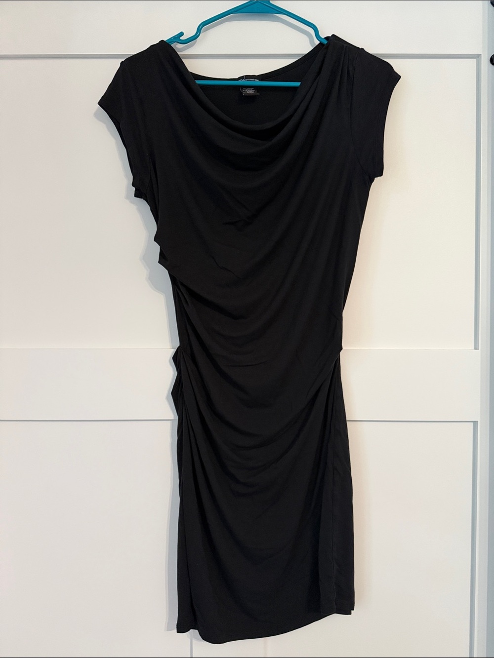 Moda International Black Draped Neck Ruched Dress